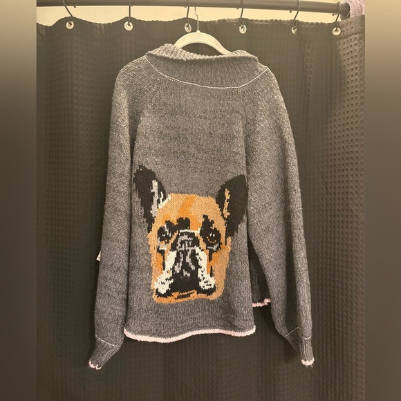 Anthropologie The Jesse Dog Icon Cardigan Sweater Pilcro XL French Bulldog NWT - Picture 4 of 8